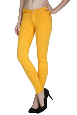 Calça ponte feminina amarela 5 bolsos elástica skinny detalhe de costura princesa - Imagem 1 de 3