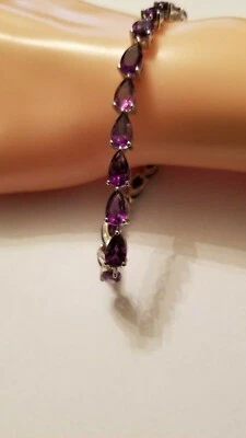 LOVELY 11.57 克拉AMETHYST 925纯银网球手链 7 — 第 1/4 张图片