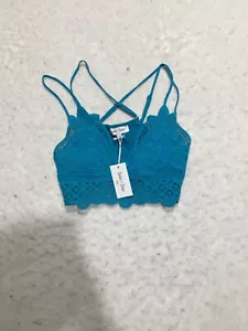 NEW Sewn + Seen Bra Womens L Large Blue Floral Lace Spaghetti Straps Padded - Picture 1 of 7