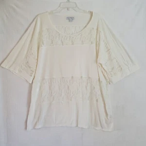 Cotton On Womens Top Large Ivory Floral Lace Inserts Short Sleeve Shirt Viscose - Picture 1 of 8