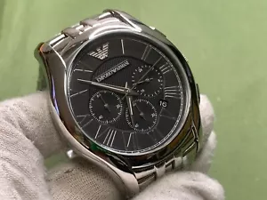 Emporio Armani AR1786 Chronograph Black Dial Silver S/S Date Men's Quartz Watch - Picture 1 of 17