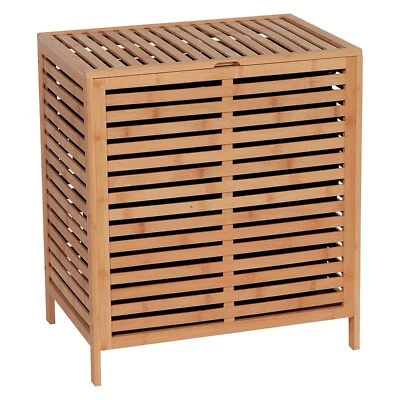 Bamboo Laundry Hamper with Lid, Removable Bag, Slatted Ventilation Design - Image 1 of 4