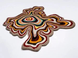 Alfombra mechonada a mano irregular en forma de rayas Zig Zag 100 % alfombra Nueva Zelanda - Imagen 1 de 4
