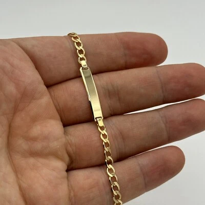 Solid 9ct Yellow Gold 3mm Identity Personalised Curb ID Bracelet 7.5 Inch - Image 1 of 4