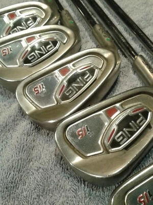1x Ping Left hand i15 green spot + steel shaft select from 5 6 7 9 or PW - Image 1 of 4