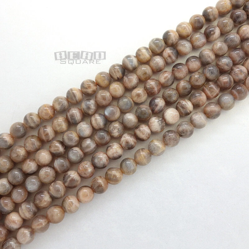 15.5" Natural Peach Gray Moonstone Round Beads ap. 8mm w/Silver Flash #19465 - Image 1 of 1