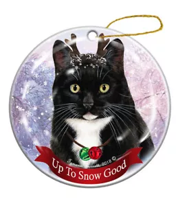 Holiday Pet Gifts Tuxedo Cat Porcelain Christmas Ornament - Picture 1 of 1