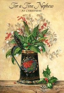 Merry Christmas For A Fine Nephew Holly Berry Berries Ambassador Greeting Card - Picture 1 of 3