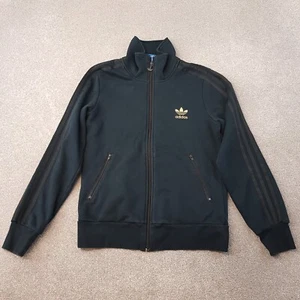 Adidas Womens Track Jacket 12 Black Gold Firebird Originals SST Trefoil - Picture 1 of 10