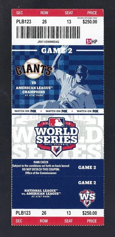 2012 WORLD SERIES TIGERS @ SAN FRANCISCO GIANTS FULL BASEBALL TICKET GAME #2 Cover