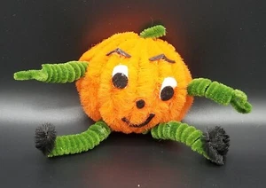 Vintage Handmade Chenille Jack-o-Lantern magnet w/ Posable Arms and Legs-4" Tall - Picture 1 of 3