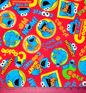 Cookie Monster Fabric - HALF YARD - Quilting Cotton Sesame Street Rainbow Red - Picture 1 of 1