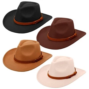 Felt Cowboy Hat Wide Brim Cowgirl Hats with Belt Outdoor Western Hats for Adults - Picture 1 of 7