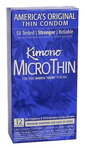 Kimono Microthin Ultrathin 12pk Stronger & Reliable Latex Condoms, New - Picture 1 of 3
