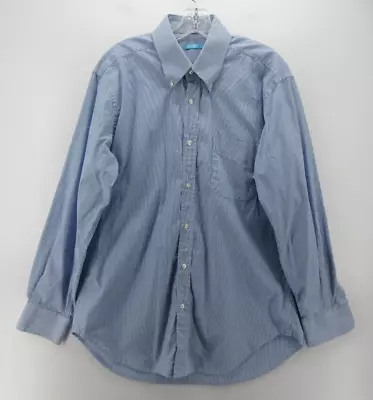 J Mclaughlin Shirt Men Large Blue Button Up Top Striped Dress Shirt Preppy Woven - Image 1 of 4