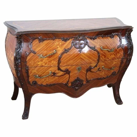 20th Century French Louis XV Style Inlay Wood Chest of Drawers Cover