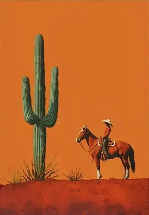 2 Sizes Retro Style Cowgirl Giant Saguaro Cactus Desert Canvas Art Print - Image 1 of 1