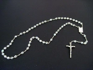 Vintage irisierende Kristallperlen, Kruzifix und Papst Paul VI. Medaille Rosenkranz Italien - Bild 1 von 7