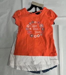 CALVIN KLEIN GIRLS 3 PC SHORTS/2 BLOUSE SET (ORANGE/WHITE/BLUE 4T)NWT - Picture 1 of 4