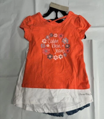 CALVIN KLEIN GIRLS 3 PC SHORTS/2 BLOUSE SET (ORANGE/WHITE/BLUE 6X)NWT - Image 1 of 4