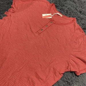 Marine Layer Slub Short Sleeve Henley T Shirt Red White Stripes Mens Sz XL NWT - Picture 1 of 6