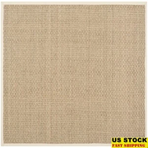 Natural Fiber Area Rug Seagrass Square Indoor Soft Stain Resistant Border Indoor - Picture 1 of 8