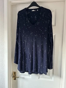 LADIES FAT FACE TOP SZ 12 NAVY BLUE (TWILIGHT) V NECK LONG SLEEVES WITH STARS - Picture 1 of 5