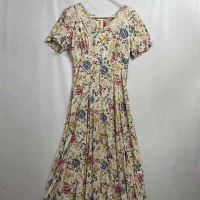 复古 Atina by Karon Crosby 花卉连衣裙女式 6 码 Maxi Fit Flare Cottage Core — 第 1/4 张图片