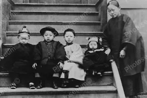 Oriental Tots Sit On Stairs Professional Photo Lab Reprint - Picture 1 of 1