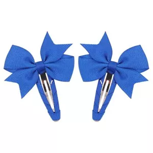 2PCS Snap Clips Multi-Colored Grosgrain Ribbon Hair Bows for Girls Blue - Picture 1 of 4
