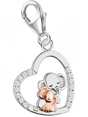 Zirkonia Herz Elefant Charm 925 Sterling-Silber Rosegold Anhänger für Armband - Bild 1 von 3