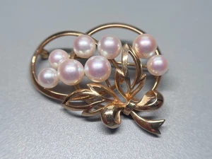 Vintage! MIKIMOTO TOKYO 14K Yellow Gold Pearl Brooch Pin - Picture 1 of 4