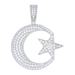 925 Sterling Silber Herren CZ Halbmond Mond Stern Himmlisch Charm Anhänger - Bild 1 von 1