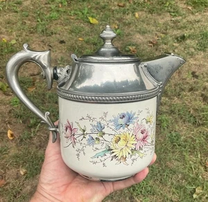 Antike Emaillegeschirr & Zinn Kaffeekanne Blumen 19. Jahrhundert Granitgeschirr N/NEUWERTIG! - Bild 1 von 20