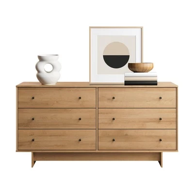 Finnley 6-Drawer Dresser in Natural Oak, Dresser for Bedroom, Extra-Wide Ches... - Image 1 of 4