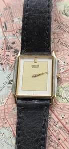 Seiko 9020-5390 Herrenuhr Tank Style dünnes goldfarbenes geometrisches Zifferblatt läuft 1994 - Bild 1 von 12