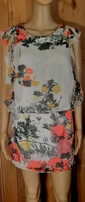 NWT Buffalo David Bitton Sm/ P Floral Mini Dress White Orange Yellow Neon Sheer - Image 1 of 4