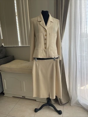 Vintage 70s Sonia Rykiel france 100% wool Skirt Cream Suit Gold Buttons 40 - Image 1 of 4