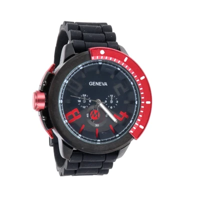 Reloj para hombre Geneva clásico estilo cronógrafo esfera negra correa de goma negra Foto 1 de 4