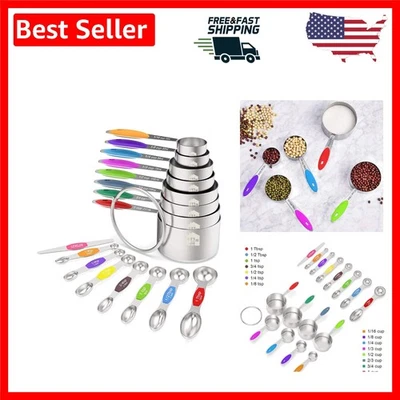 Juego de medición de acero inoxidable con asas antideslizantes y cucharas magnéticas - 16 piezas Foto 1 de 4