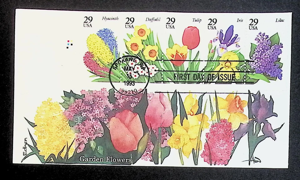 US FDC # 2760-2764a 29c Flowers  1 FDC Edken EE Color Dots 1993, 9Q594 - Image 1 of 1
