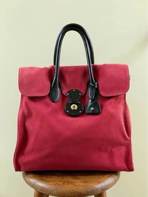 Bolso de Mano Ralph Lauren Ricky Lona Rojo Mango de Cuero Italia Hecho a Mano Usado Foto 1 de 4