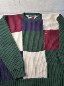 Tommy Hilfiger Vintage Bandiera Americana Maglione Maglia Pesante Uomo LG Color Block Crest - Foto 1 di 8