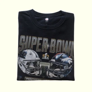 NFL SUPER BOWL PANTHERS BRONCOS FOOTBALL PRO LINE VTG Y2K BLACK T SHIRT SZ XL - Picture 1 of 6