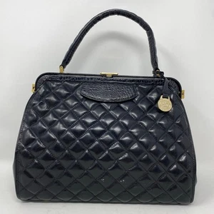 Brahmin Bag Quilted Black Leather Top Handle Vintage Style Pinup Rockabilly  - Picture 1 of 14