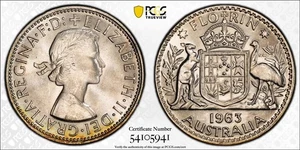 MS66 1963(m) Australia Silver Florin, PCGS Trueview- Rainbow Toned TOP POP!! - Picture 1 of 5