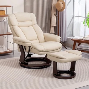 HOMCOM Relaxsessel mit Hocker drehbarer Fernsehsessel mit Liegefunktion Creme - Bild 1 von 10