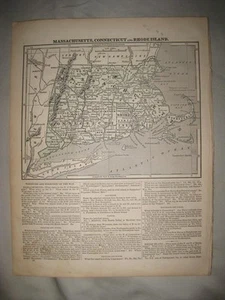 ANTIQUE 1849 MASSACHUSETTS CONNECTICUT RHODE ISLAND MAP BOSTON NANTUCKET RARE NR - Picture 1 of 1