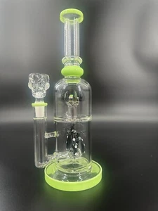 11"  Green & Black Recycler Glass Bong 14mm Bowl Water Pipes Hookah - Picture 1 of 11