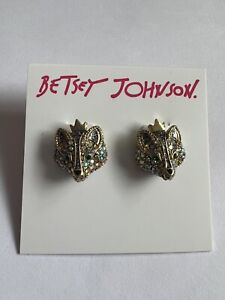 Betsey Johnson Gold Tone Imperial Princess Fox Stud Earrings Crystal Accents NWT